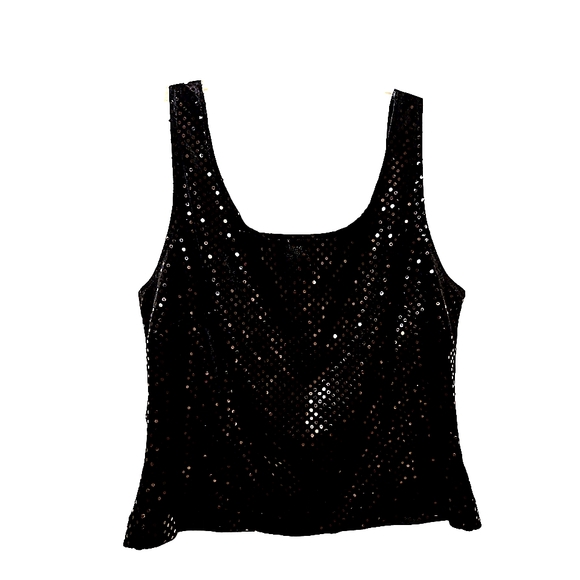 Cache Black Stretchy Velvet Confetti Dot Sequin-Look Tank Top - Picture 1 of 4